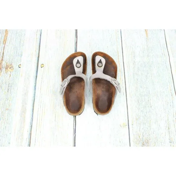 Birkenstock Silver Leather Slip On T-Strap Thong Flip Flop Size 5 - Picture 8 of 9